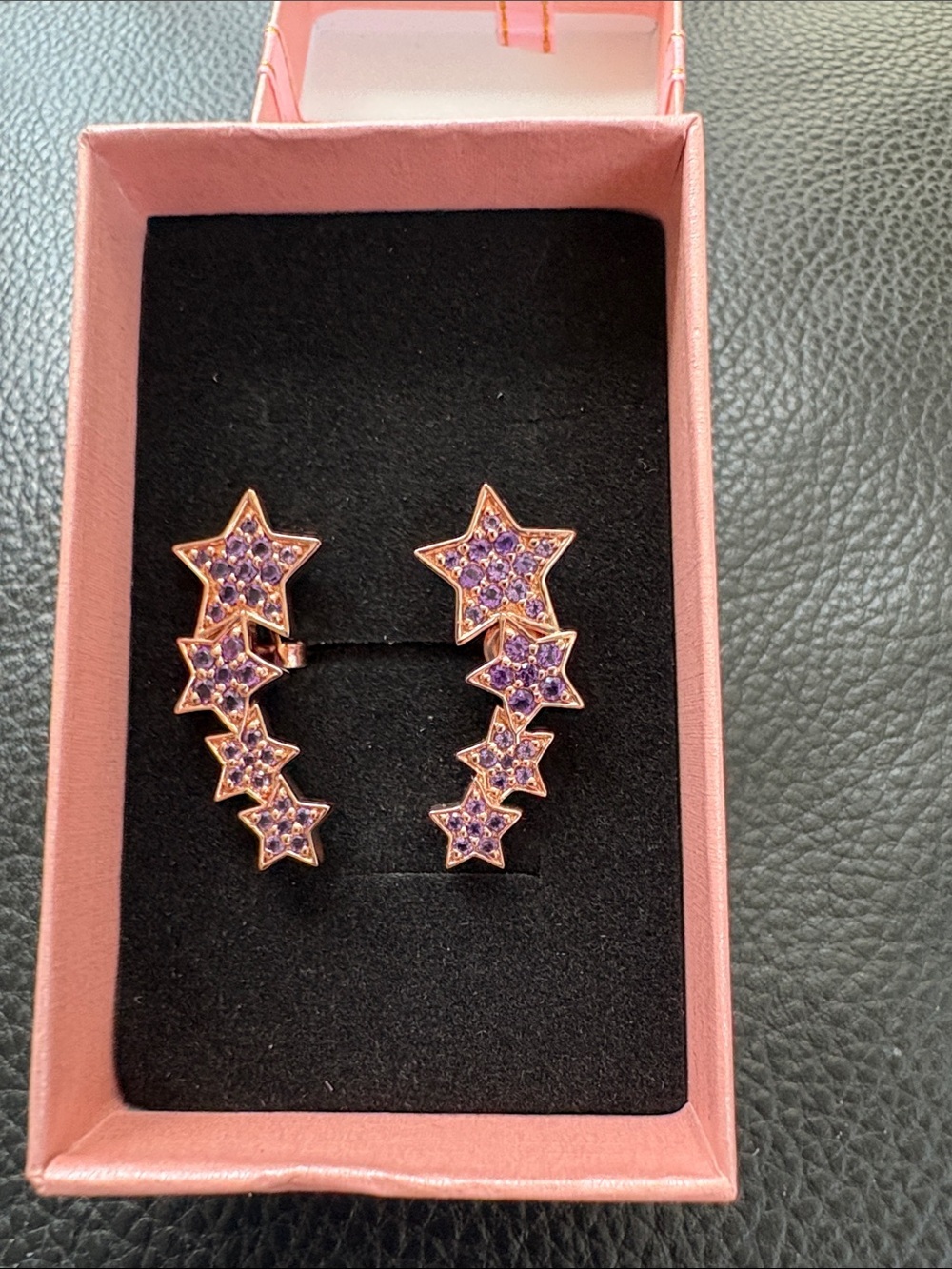 925 Silver Rose Gold Purple CZ  Star Cluster Ear Climbers Brand New